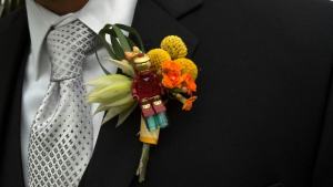 As a surprise, the bride and I conspired to add a Leggo IronMan figurine to the boutonniere. 